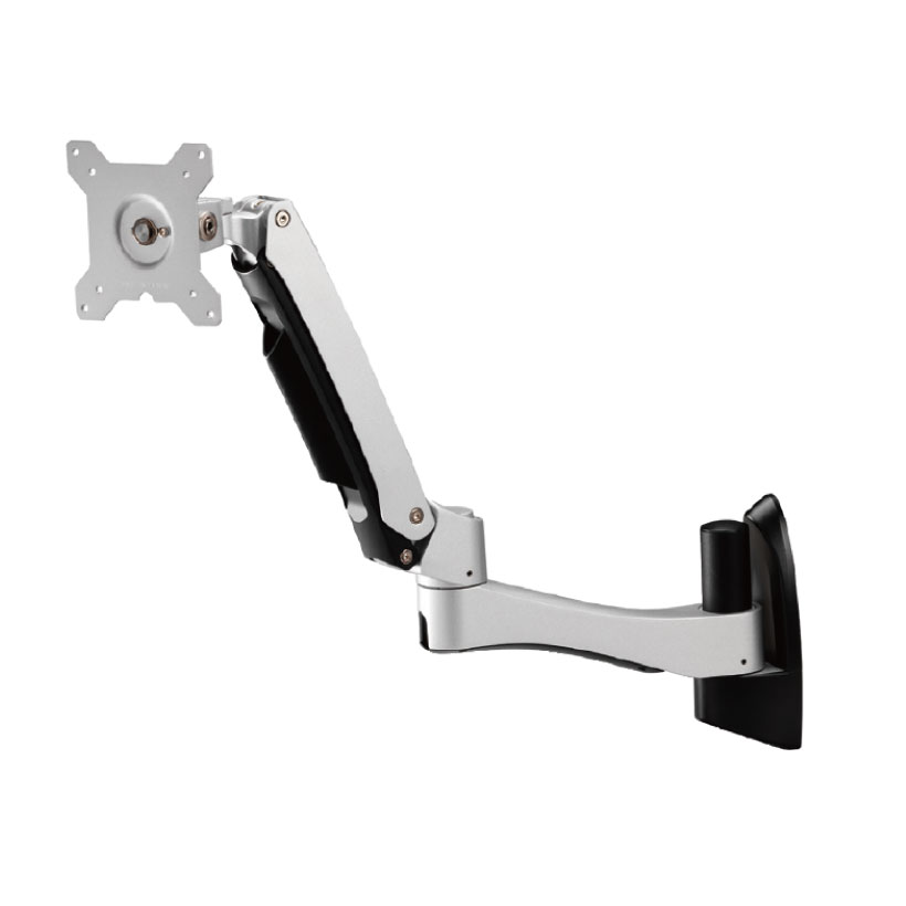 ARES-5222A is a wall-mounted workstation compatible with 75mm x 75mm or 100mm x 100mm VESA patterns. It screens up to 32" and supports 2 to 10kg.